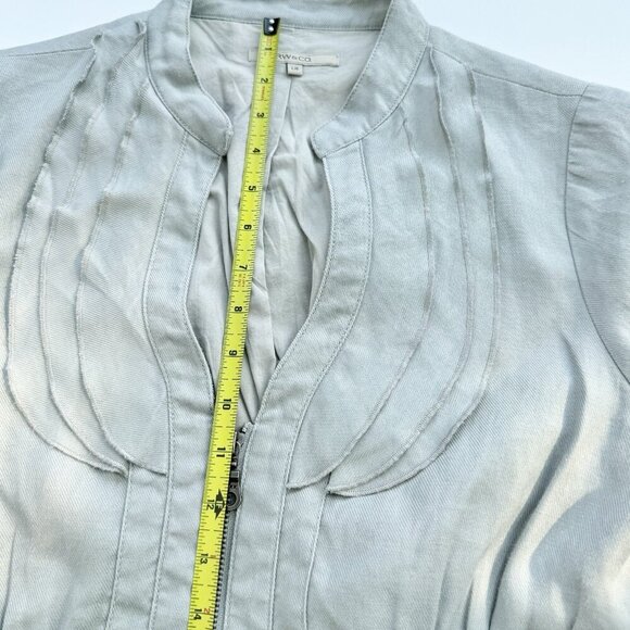 RW & CO Women’s Vintage Grey Jacket Short Sleeve Ruffled Collar 100% Ramie Large - Picture 11 of 15
